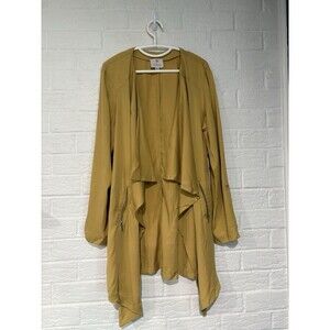 Eliane Rose 100% Tencel Mustard Open Front Duster Jacket Zip Pockets XL